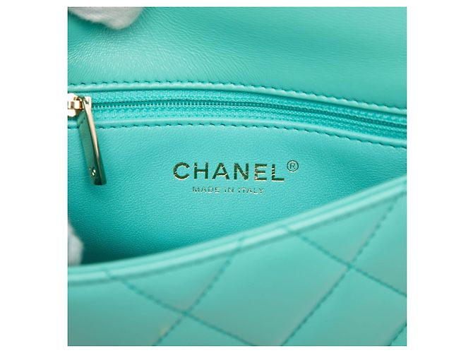 Borsa Chanel Mini Quilted Shiny Lambskin Coco Trip Flap Satchel Blu - vista 5