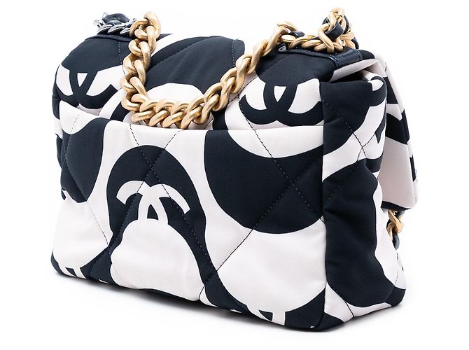 Borsa Chanel Medium 19 Flap Satchel in seta stampata bianca Bianco - vista 2