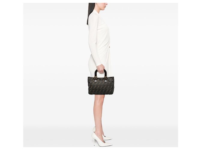 Borsa Tote Fendi Small Zucca Canvas Marrone - vista 6