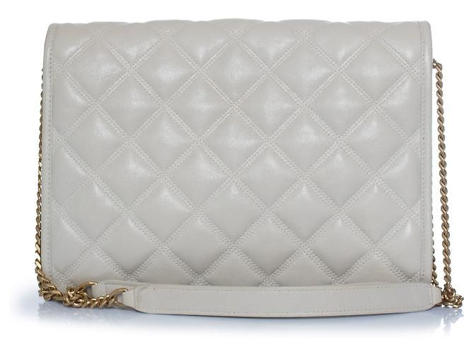 Autre Marque Saint Laurent, mala becky em pele acolchoada bege - vista 3