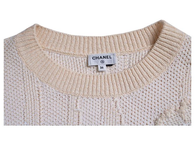 Chanel, Strickpullover mit Kamelie in lachsfarben Orange - Ansicht 10