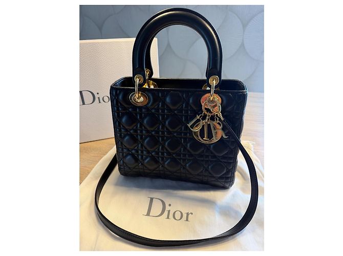 Christian Dior Lady Dior Medium Borsa a Mano in Pelle Nera Nero - vista 2