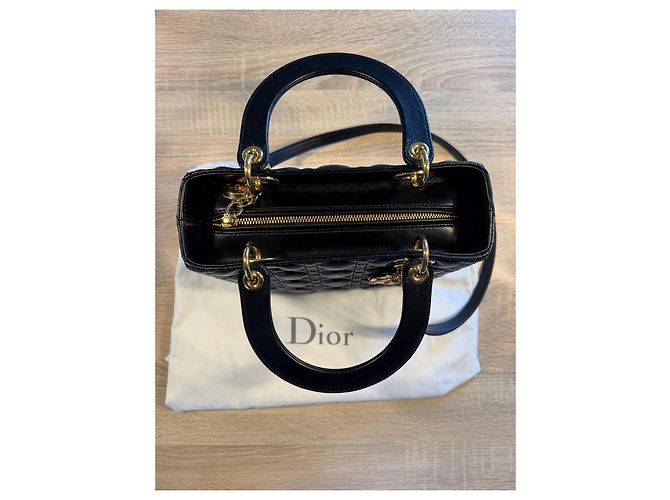 Christian Dior Lady Dior Medium Borsa a Mano in Pelle Nera Nero - vista 4