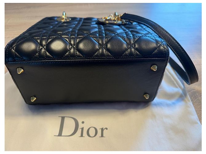Christian Dior Lady Dior Medium Borsa a Mano in Pelle Nera Nero - vista 5