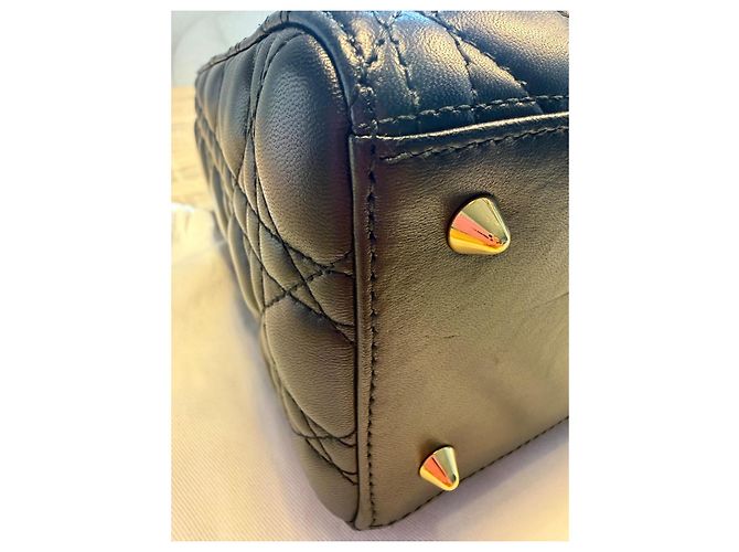 Christian Dior Lady Dior Medium Borsa a Mano in Pelle Nera Nero - vista 6