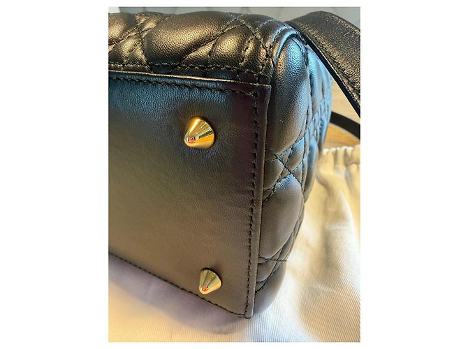 Christian Dior Lady Dior Medium Borsa a Mano in Pelle Nera Nero - vista 7