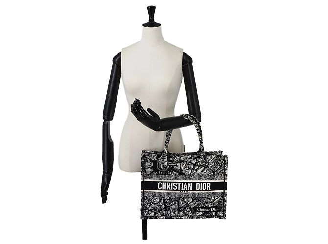 Christian Dior Book Tote Medium Handtasche Schwarz Weiß - Ansicht 9
