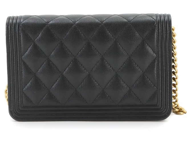 Portafoglio con catena Chanel Boy in vitello granulato nero - vista 2