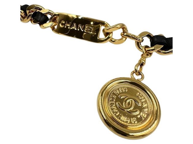 Cinto de corrente Chanel Coco Mark Preto Dourado - vista 2