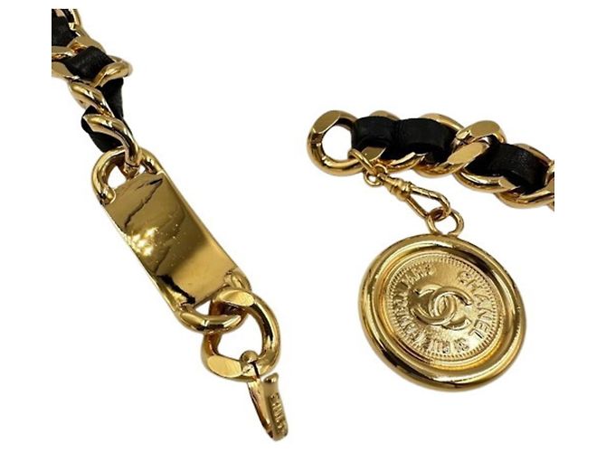 Cinto de corrente Chanel Coco Mark Preto Dourado - vista 3