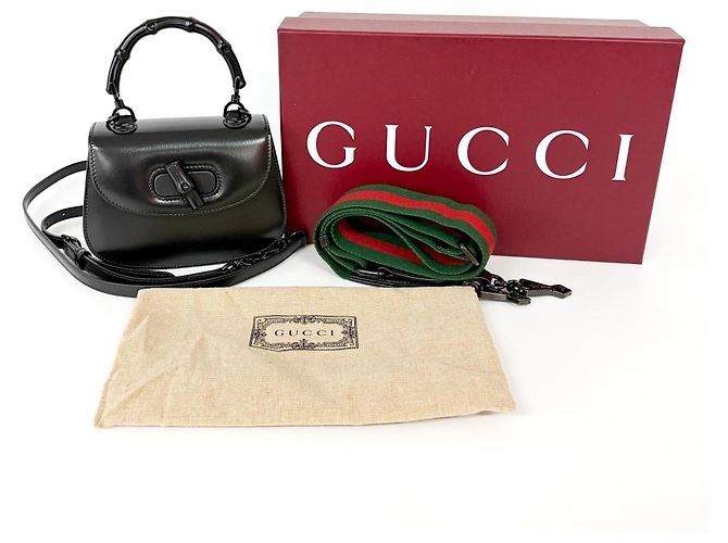 Gucci Bamboo 1947 Top Handle Leather Mini Nero - vista 7