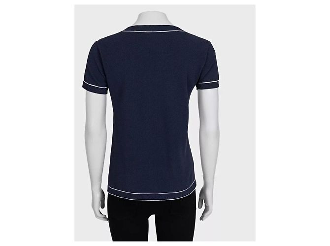 Camiseta de algodón azul CHANEL con ribete contrastado blanco Sz.38 de segunda mano - vista 3