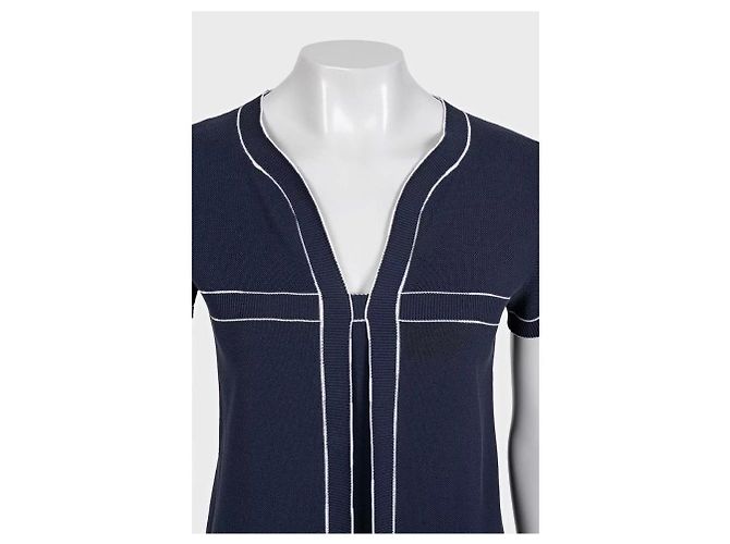 Camiseta de algodón azul CHANEL con ribete contrastado blanco Sz.38 de segunda mano - vista 4