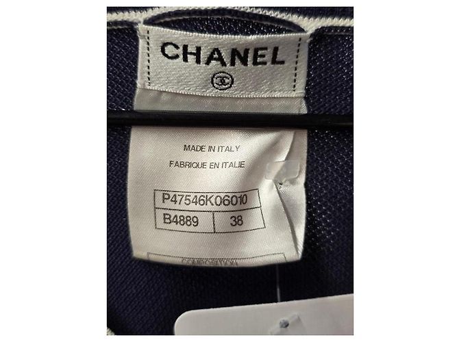 Camiseta de algodón azul CHANEL con ribete contrastado blanco Sz.38 de segunda mano - vista 5