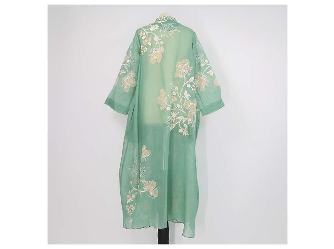 Abito maxi Biyan in mesh verde con ricami floreali - vista 3