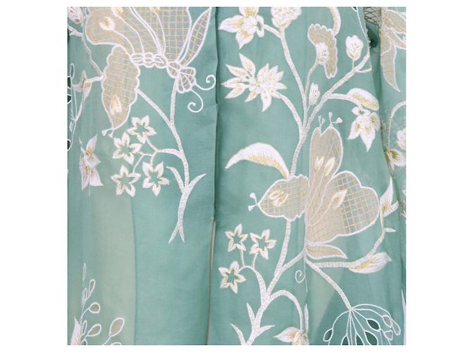 Abito maxi Biyan in mesh verde con ricami floreali - vista 4
