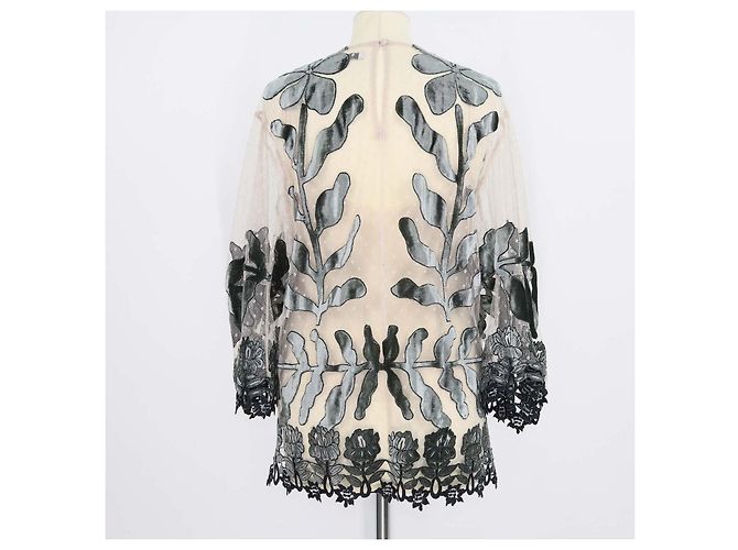 Biyan Bluse aus grünem Mesh-Samt mit Blumenstickerei - Ansicht 3
