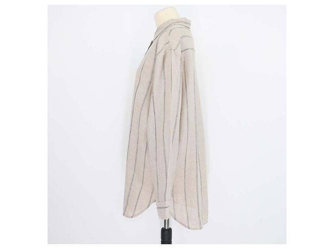 Autre Marque 12 Storeez Leinenhemd, grau-beige gestreift - Ansicht 2