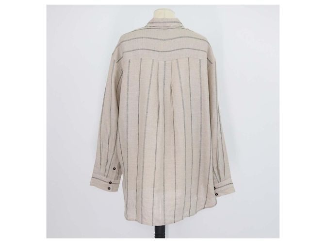 Autre Marque 12 Storeez Leinenhemd, grau-beige gestreift - Ansicht 3