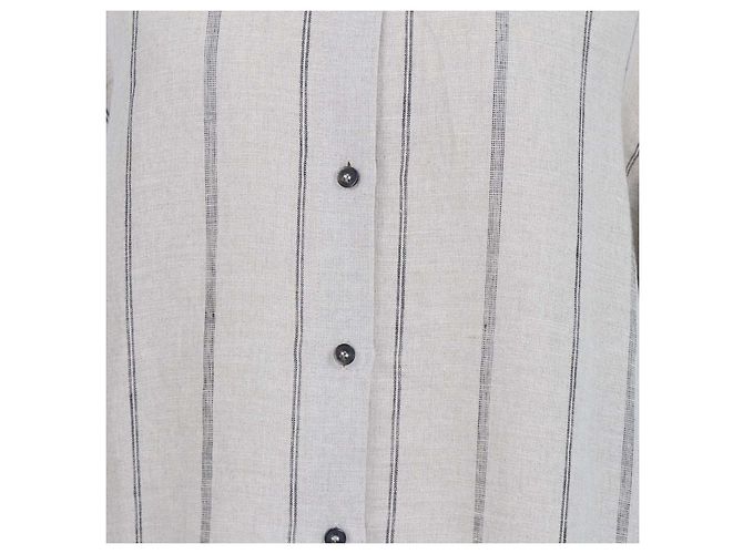 Autre Marque 12 Storeez Leinenhemd, grau-beige gestreift - Ansicht 4