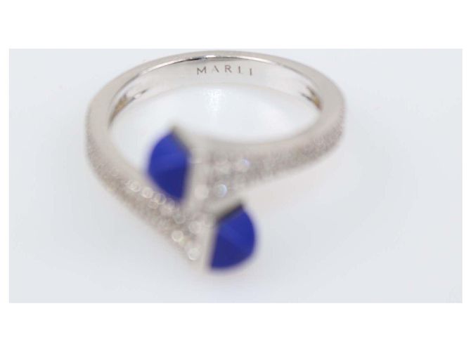 Autre Marque Marli Cleo Wrap Ring aus 18K Weißgold, Lapislazuli und Diamanten, Größe 6.5 US Golden - Ansicht 6