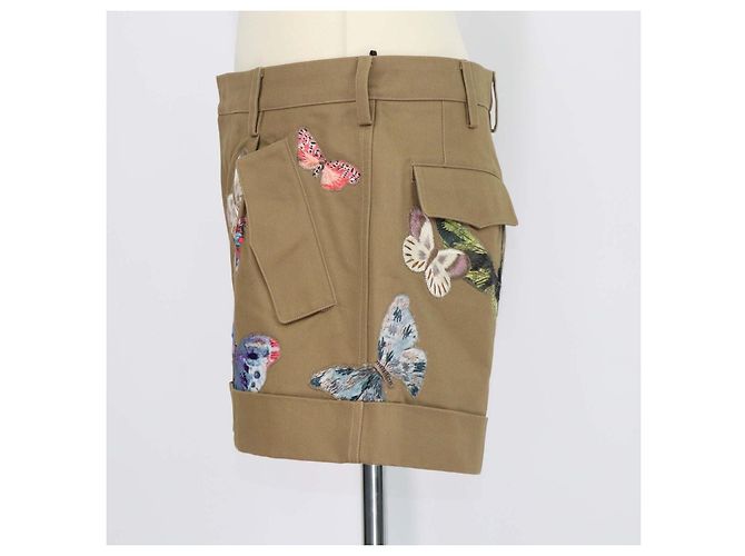 Pantalones Cortos Mini de Algodón Caqui con Bordado de Mariposa Valentino Verde - vista 2