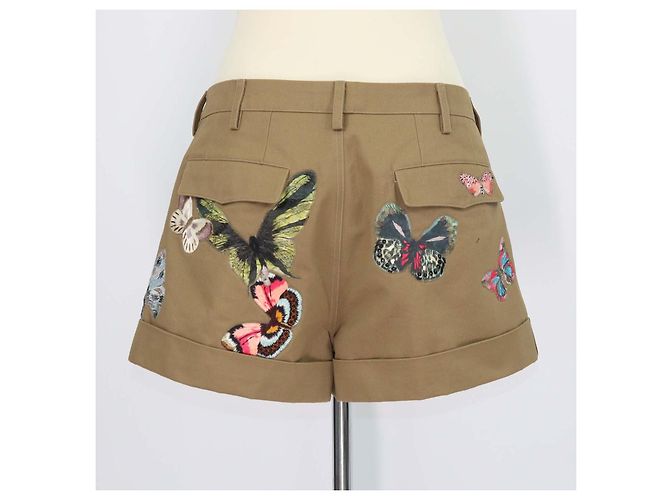 Pantalones Cortos Mini de Algodón Caqui con Bordado de Mariposa Valentino Verde - vista 3