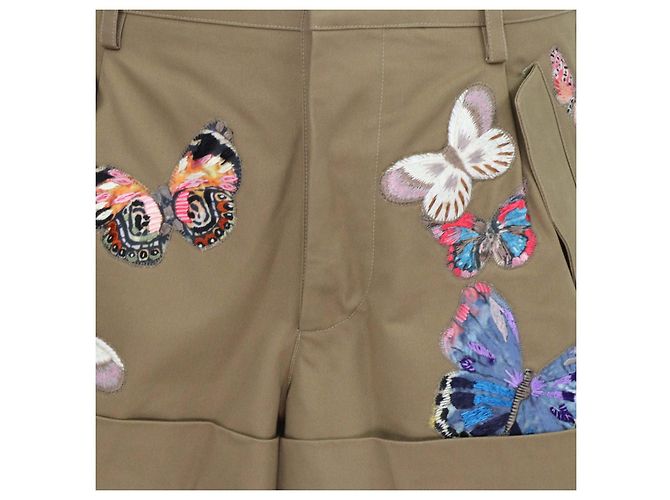 Pantalones Cortos Mini de Algodón Caqui con Bordado de Mariposa Valentino Verde - vista 4
