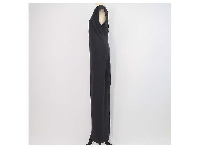 Vestido maxi sem mangas Brunello Cucinelli cinza escuro em seda com alças peroladas Azul marinho - vista 2
