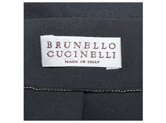 Vestido maxi sem mangas Brunello Cucinelli cinza escuro em seda com alças peroladas Azul marinho - vista 6