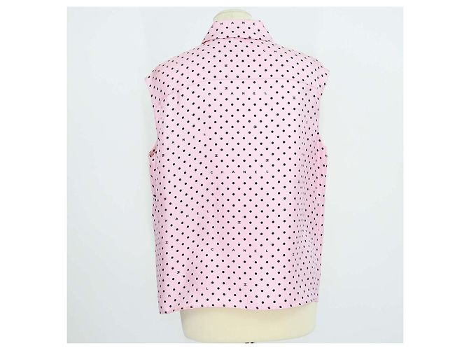 Camicia senza maniche Chanel in seta rosa a pois - vista 3