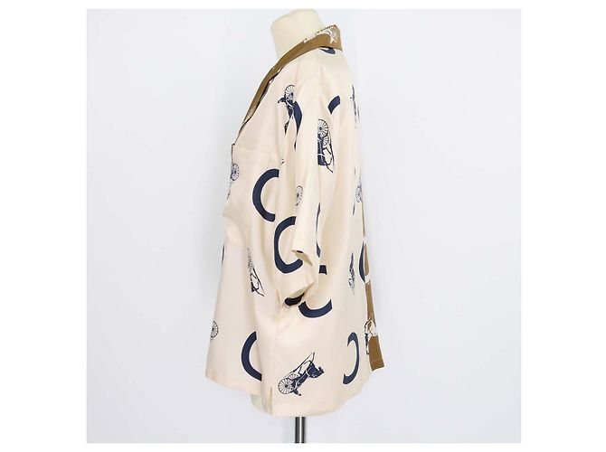 Céline Celine Pyjama Kurzarmhemd aus tricolor Seide mit Carriage-Print - Ansicht 2