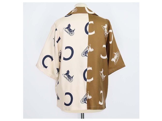 Céline Celine Pyjama Kurzarmhemd aus tricolor Seide mit Carriage-Print - Ansicht 3