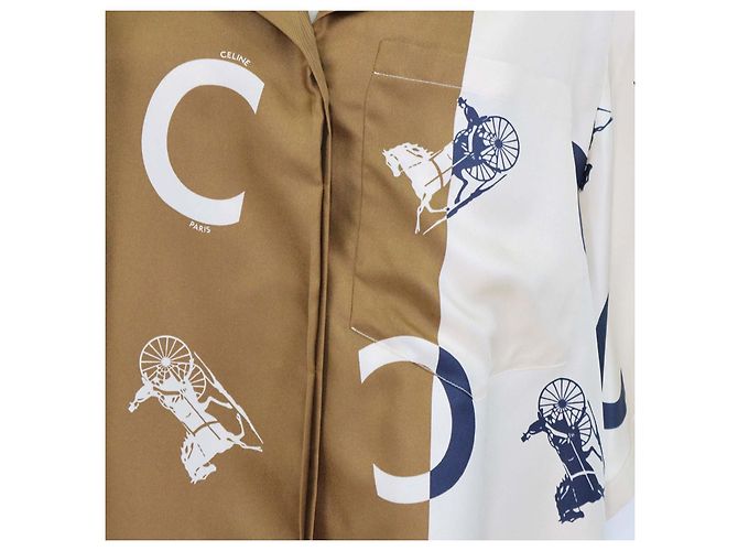 Céline Celine Pyjama Kurzarmhemd aus tricolor Seide mit Carriage-Print - Ansicht 4