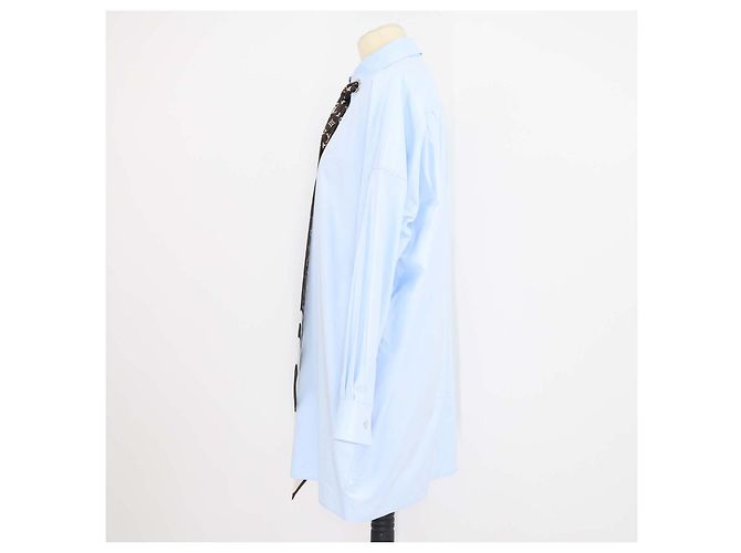 Camisa Louis Vuitton de manga comprida em popeline de algodão azul claro com detalhe de lenço de seda - vista 2