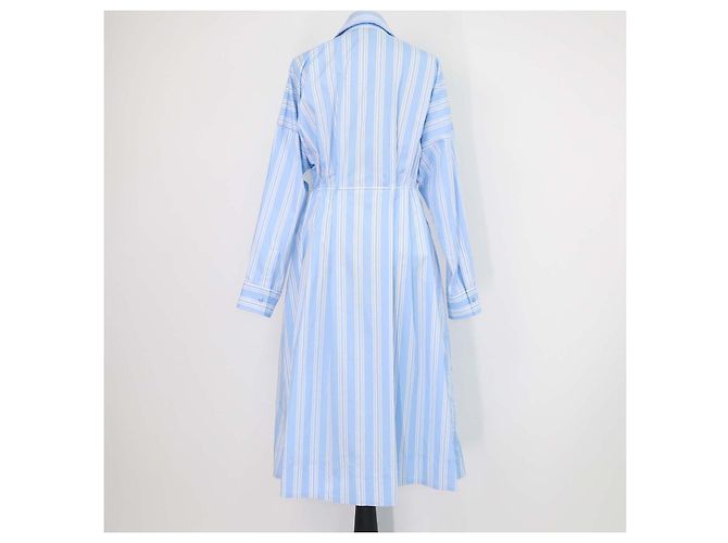 Staud Midi-Kleid aus Baumwolle, hellblau/weiß gestreift, mit Front-Reißverschluss und Bindegürtel - Ansicht 3