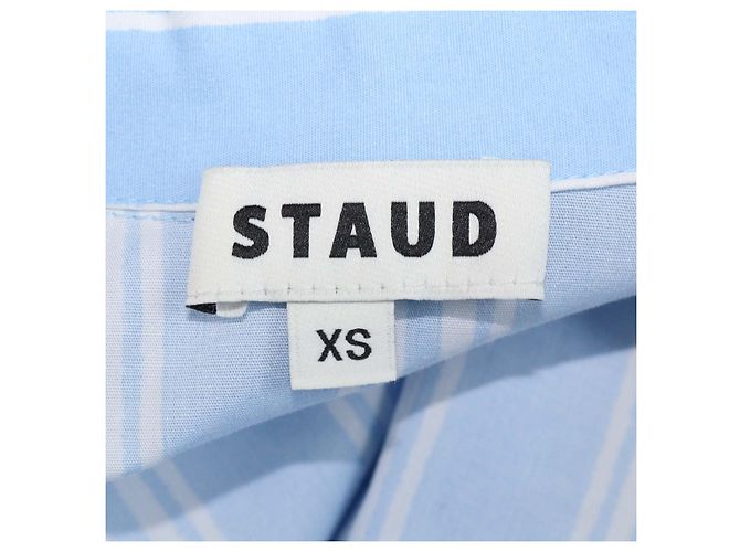Staud Midi-Kleid aus Baumwolle, hellblau/weiß gestreift, mit Front-Reißverschluss und Bindegürtel - Ansicht 5