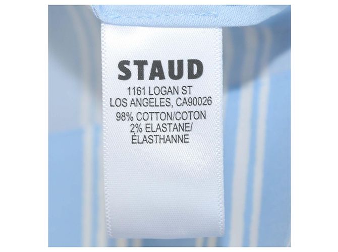 Staud Midi-Kleid aus Baumwolle, hellblau/weiß gestreift, mit Front-Reißverschluss und Bindegürtel - Ansicht 6