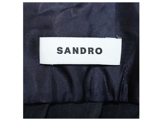 Falda larga plisada de raya diplomática Sandro en mezcla de lana azul marino - vista 5