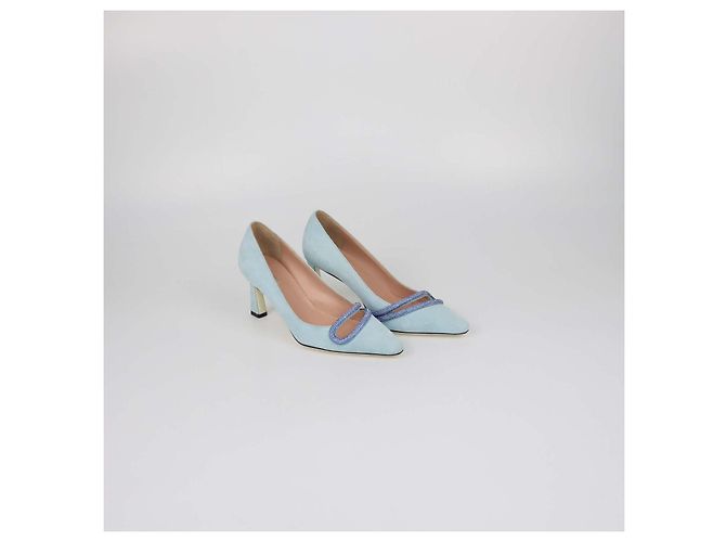 Décolleté Pollini Sky Blue Suede Bling Bling Blu chiaro - vista 2