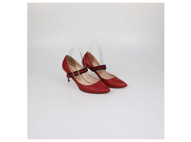 Décolleté Mary Jane Silvie in pelle rossa con Web Gucci Rosso - vista 2