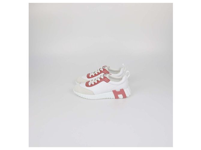 Hermès Sneakers Bouncing in pelle e coccodrillo Blanc / Rose De Venise Hermes Bianco - vista 4