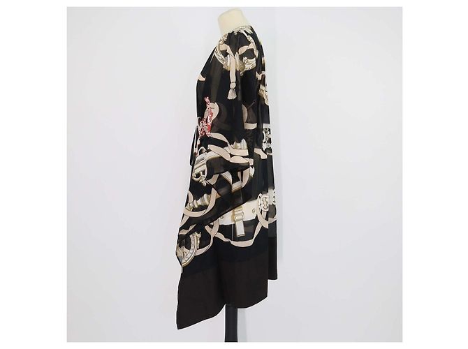Hermès Hermes Black/Multicolor Cotton Ferronnerie Remix Strand-Kaftan-Kleid Schwarz Mehrfarben - Ansicht 2