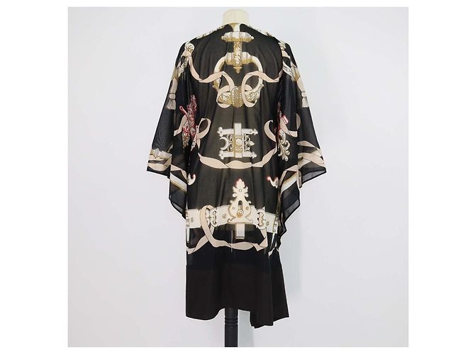 Hermès Hermes Black/Multicolor Cotton Ferronnerie Remix Strand-Kaftan-Kleid Schwarz Mehrfarben - Ansicht 3