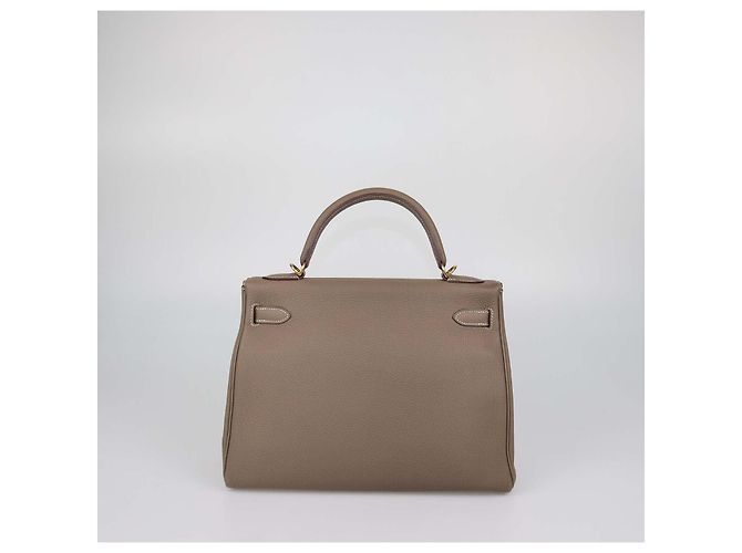 Hermès Borsa Hermes Kelly Retourne 32 in pelle Togo Etoupe con hardware Gold Marrone - vista 3