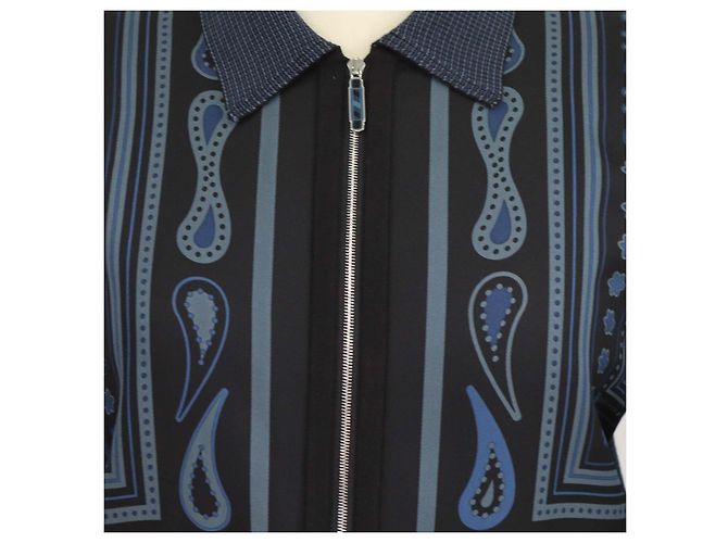 Hermès Polo a Maniche Lunghe Hermes in Misto Seta e Lana Blu con Stampa Candy Libris - vista 4