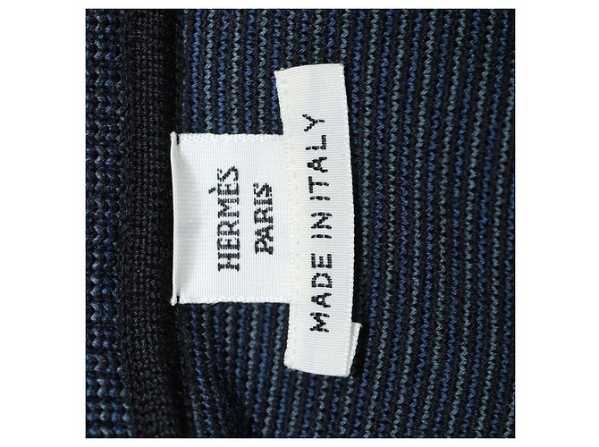 Hermès Polo a Maniche Lunghe Hermes in Misto Seta e Lana Blu con Stampa Candy Libris - vista 5