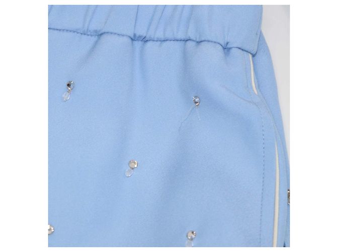 Set Camicia a Maniche Lunghe e Pantaloni Gucci in Misto Seta Blu con Perline di Cristallo - vista 4