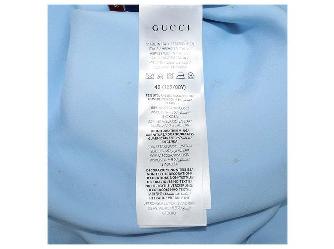 Set Camicia a Maniche Lunghe e Pantaloni Gucci in Misto Seta Blu con Perline di Cristallo - vista 8
