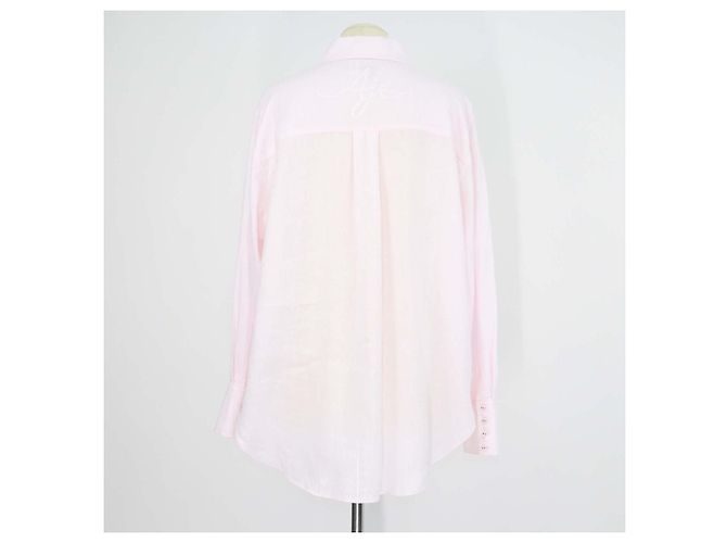 Autre Marque Camisa de manga larga Neoma Aje de lino bordado rosa claro con bolsillo - vista 3